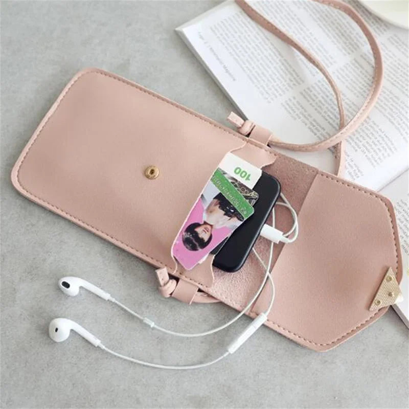 Women Leather Messenger Bag Mini Cell Cellphone Pouch Student Crossbody Case