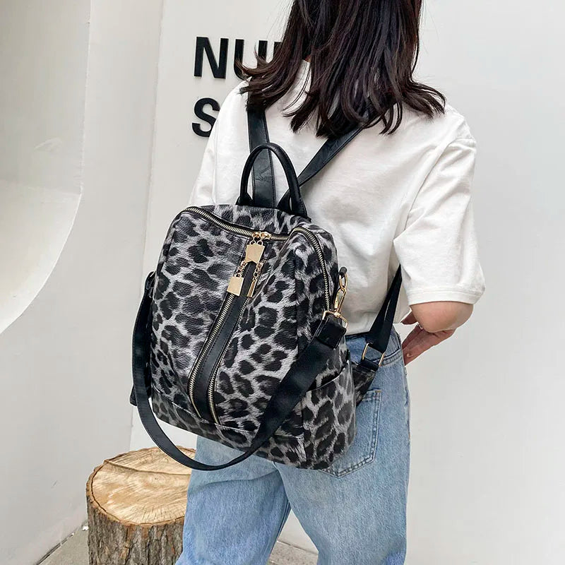 Women Leather Rucksack Handbag Set Large Capacity Shoulder Bag Adjustable Strap
