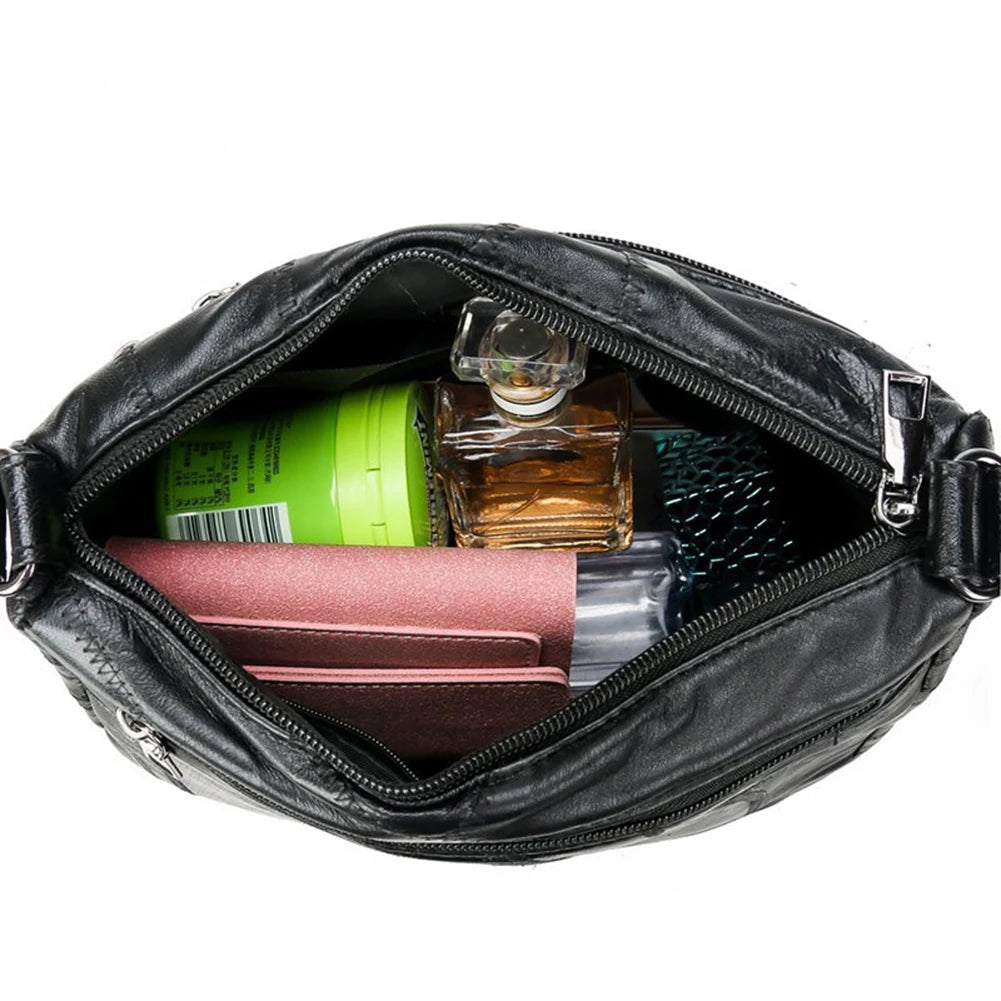 Leather Shoulder Bag Multi-pocket Crossbody Handbag Zipper Shopping Bag
