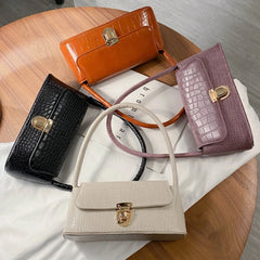 Women Leather Shoulder Bags Stone Pattern Handbag Totes Casual Flap Purse