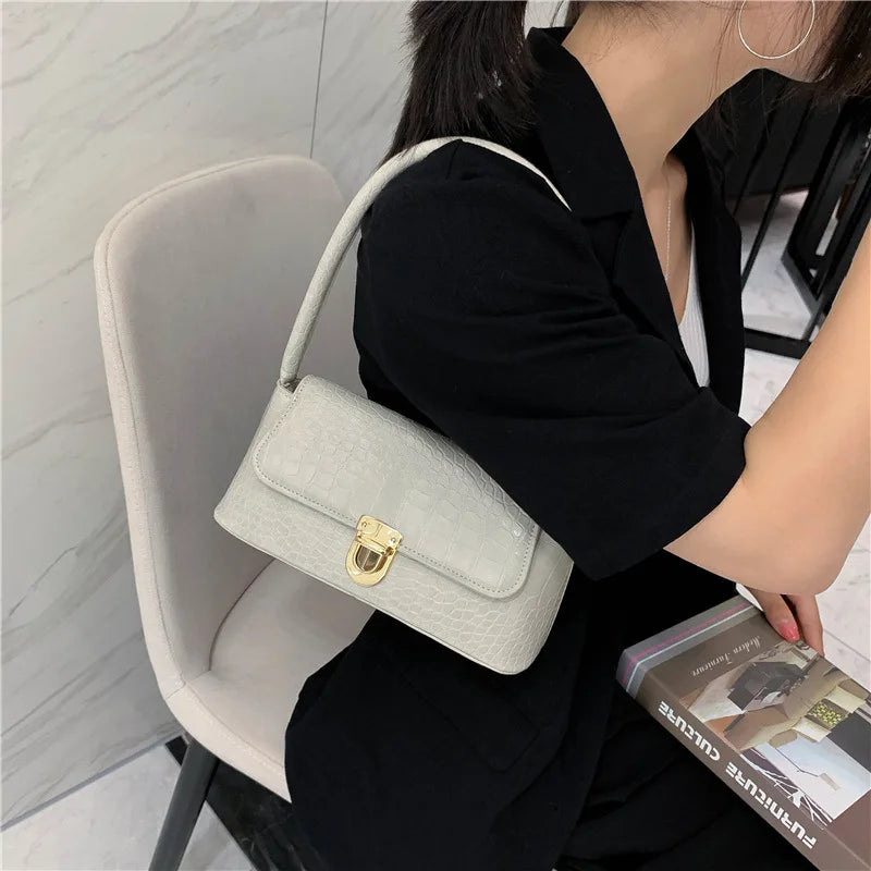 Women Leather Shoulder Bags Stone Pattern Handbag Totes Casual Flap Purse