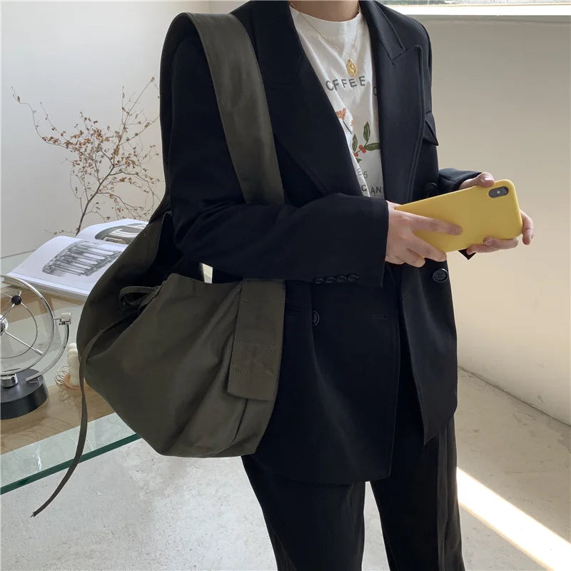 Women Bandage Crossbody Bag Canvas Shoulder Bag Student Bag