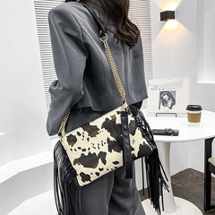 Leopard Print Shoulder Bag with Tassel Crossbody Purse