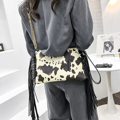 Leopard Print Shoulder Bag with Tassel Crossbody Purse