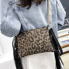 Leopard Print Shoulder Bag with Tassel Crossbody Purse