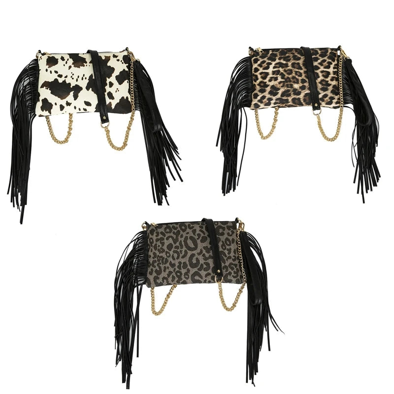 Leopard Print Shoulder Bag with Tassel Crossbody Purse