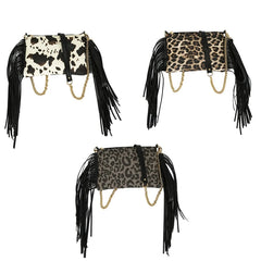 Leopard Print Shoulder Bag with Tassel Crossbody Purse