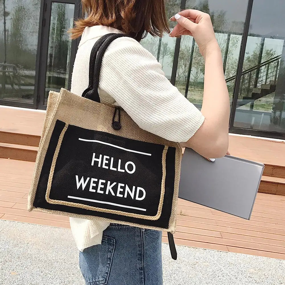 Women Linen Tote Casual Shoulder Bags Lady Print Handbags