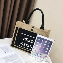 Women Linen Tote Casual Shoulder Bags Lady Print Handbags