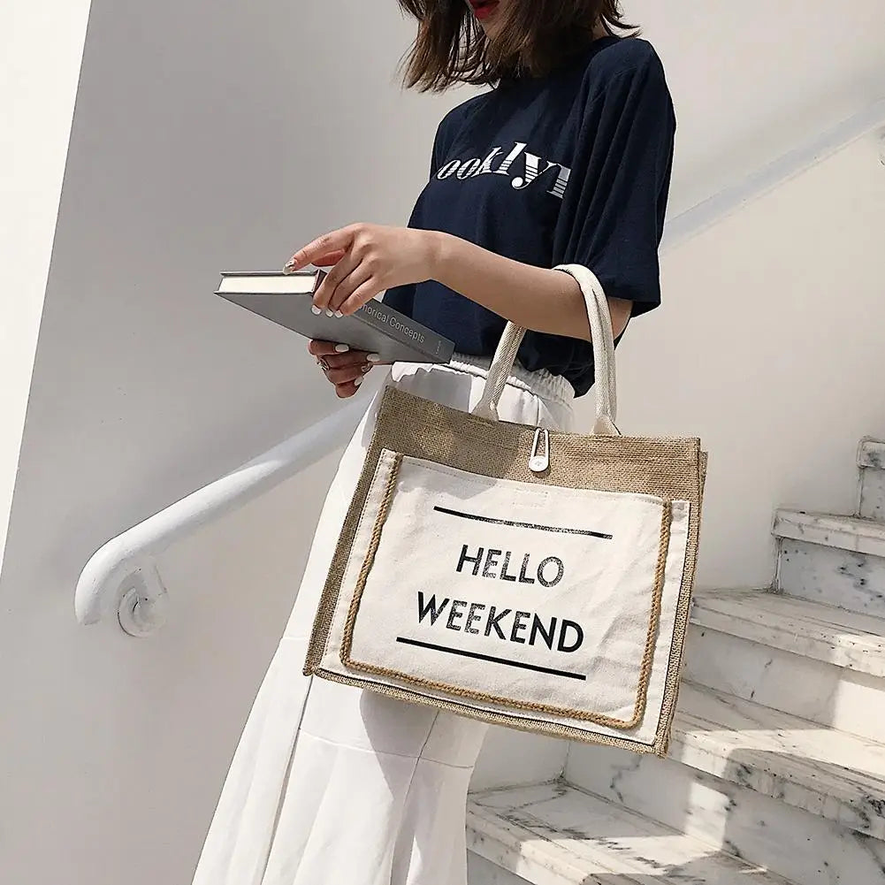 Women Linen Tote Casual Shoulder Bags Lady Print Handbags