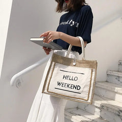 Women Linen Tote Casual Shoulder Bags Lady Print Handbags
