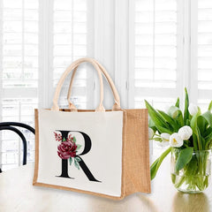 Letter Print Women Linen Tote Large Capacity Handbag Shoulder Bag