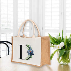 Letter Print Women Linen Tote Large Capacity Handbag Shoulder Bag