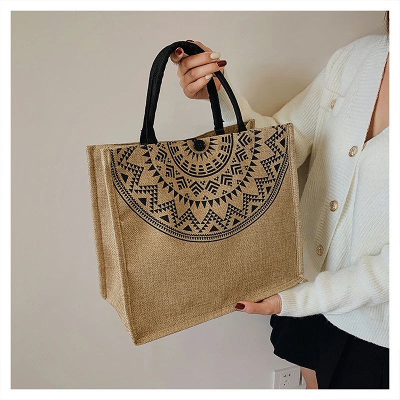 Large Capacity Women Linen Tote Shopper Bag Handbag Beach Travel Reusable Eco Ba