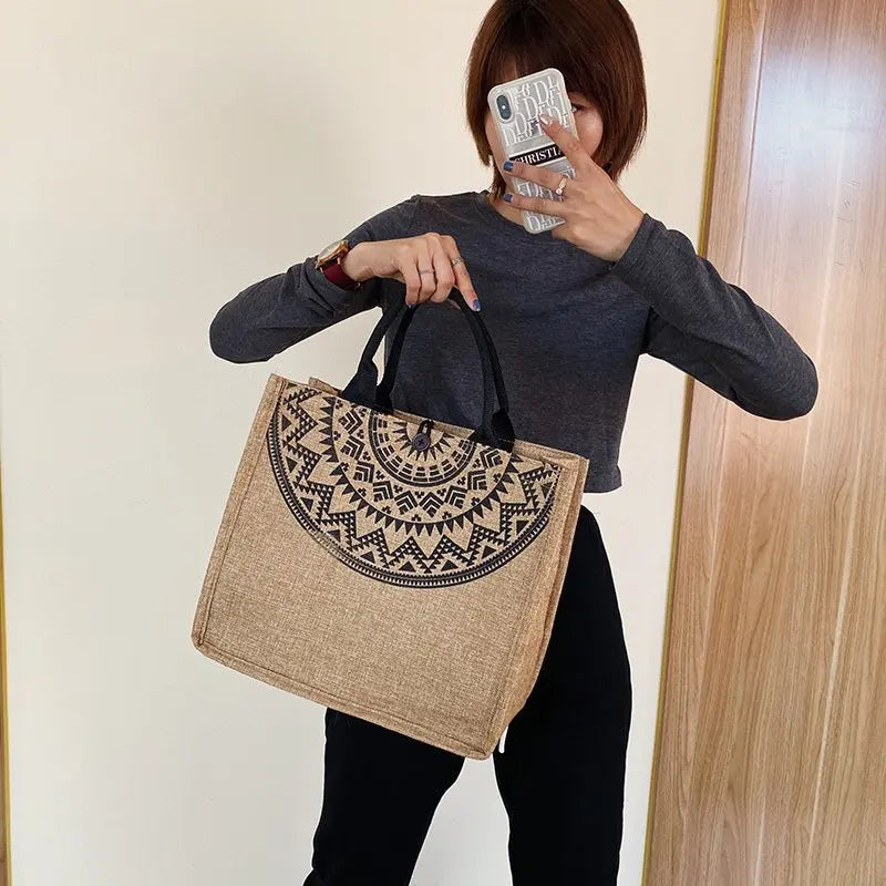 Large Capacity Women Linen Tote Shopper Bag Handbag Beach Travel Reusable Eco Ba