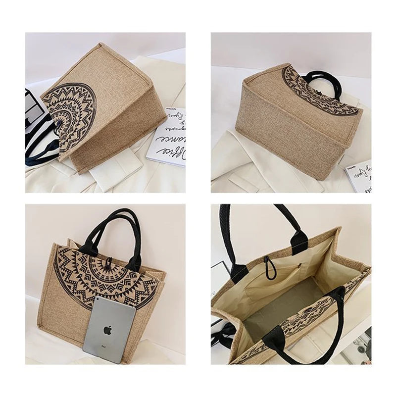 Large Capacity Women Linen Tote Shopper Bag Handbag Beach Travel Reusable Eco Ba