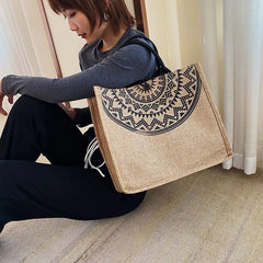 Large Capacity Women Linen Tote Shopper Bag Handbag Beach Travel Reusable Eco Ba