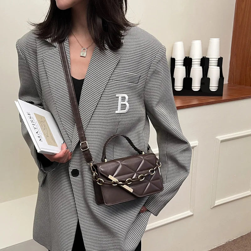 Women Lingge Texture Fashion Chain Shoulder Bag