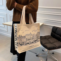 Women Literature Art Shoulder Canvas Bag Student Shopping Tote Bag