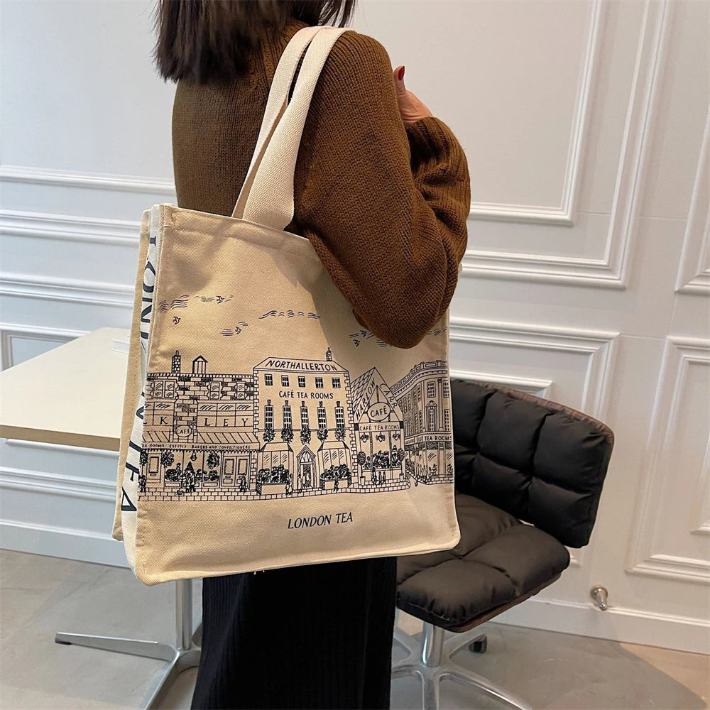 Women Literature Art Shoulder Canvas Bag Student Shopping Tote Bag
