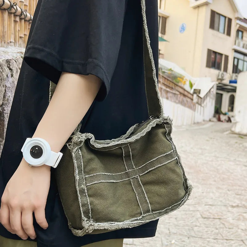 Canvas Shoulder Bag for Women Retro Vintage Crossbody Bags Zipper Purse Girls