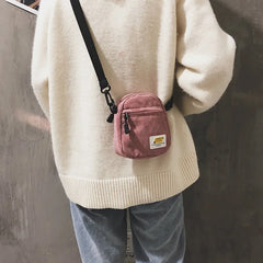 Small Corduroy Shoulder Bag Pink Crossbody Zipper Purse For Girl