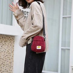 Women Corduroy Crossbody Bag Small Shoulder Purse Pink Zipper Key Phone