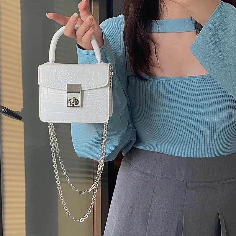 Crocodile Pattern Shoulder Bag Retro Ladies Chain Crossbody Clutch