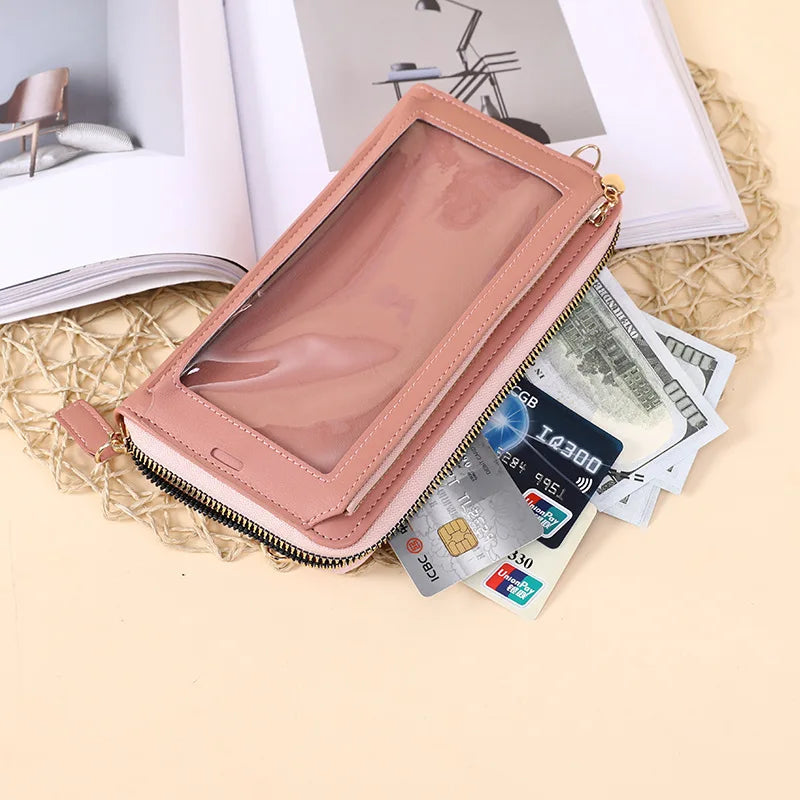 Women Long Cell Phone Pockets Shoulder Bags PU Leather Card Holder Crossbody Bag