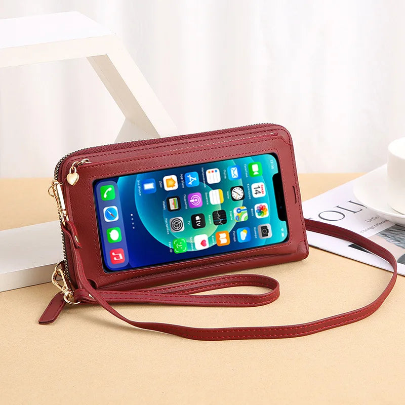 Touch Screen Crossbody Phone Purse in Pure Leather