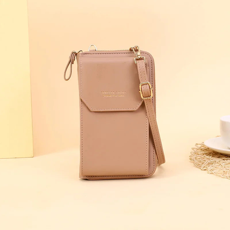 Women Long Messenger Bags Zipper Hasp Soft Leather Shoulder Cell Phone Bag