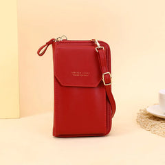 Women Long Messenger Bags Zipper Hasp Soft Leather Shoulder Cell Phone Bag