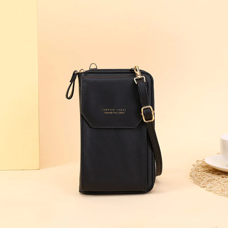 Women Long Messenger Bags Zipper Hasp Soft Leather Shoulder Cell Phone Bag