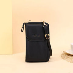 Women Long Messenger Bags Zipper Hasp Soft Leather Shoulder Cell Phone Bag