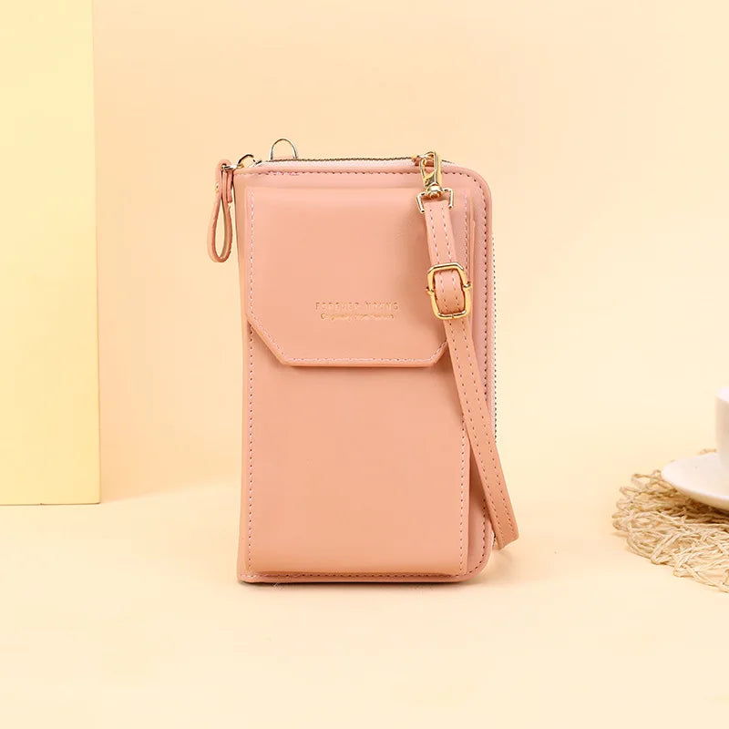 Women Long Messenger Bags Zipper Hasp Soft Leather Shoulder Cell Phone Bag