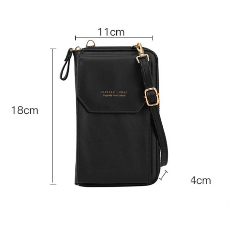 Women Long Messenger Bags Zipper Hasp Soft Leather Shoulder Cell Phone Bag