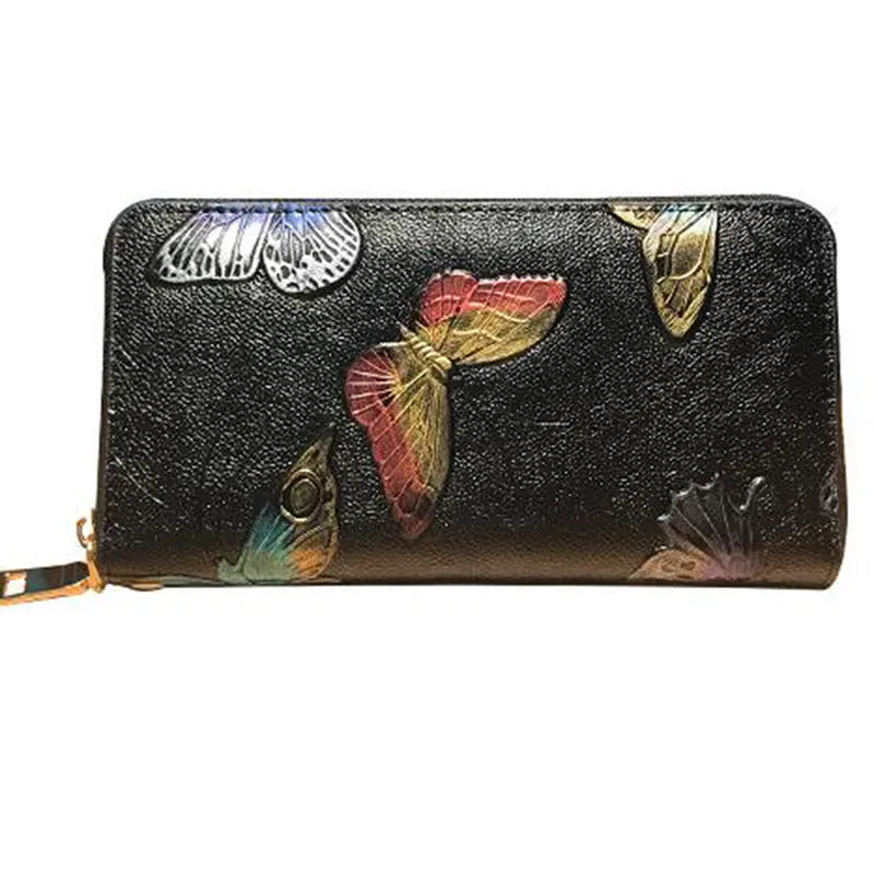 Women Long Wallet 3D Embossing Rose Dragonfly Butterfly Clutch Zipper Hangbags