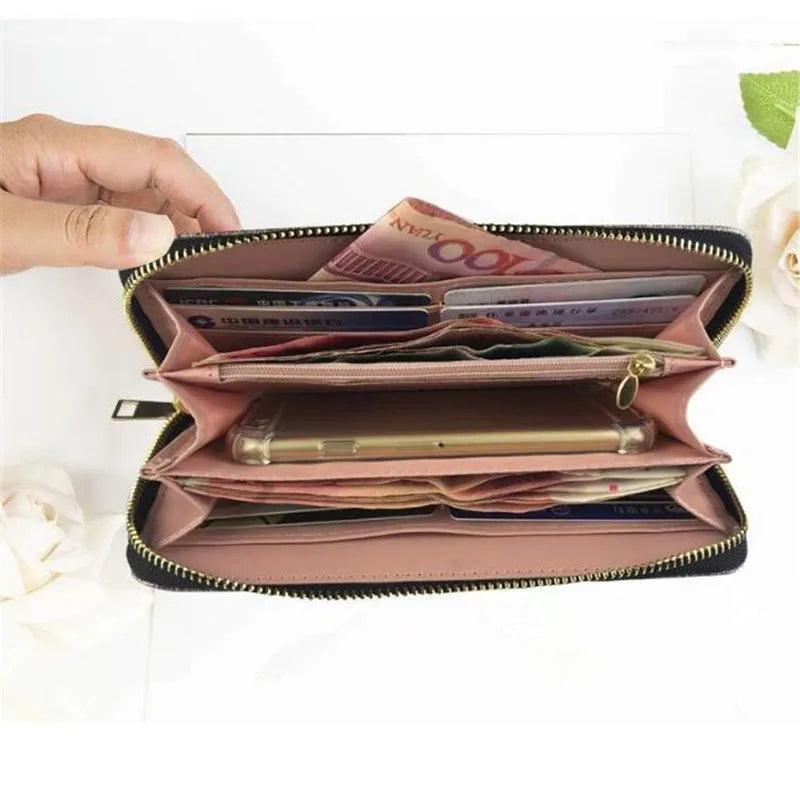 Women Long Wallet 3D Embossing Rose Dragonfly Butterfly Clutch Zipper Hangbags
