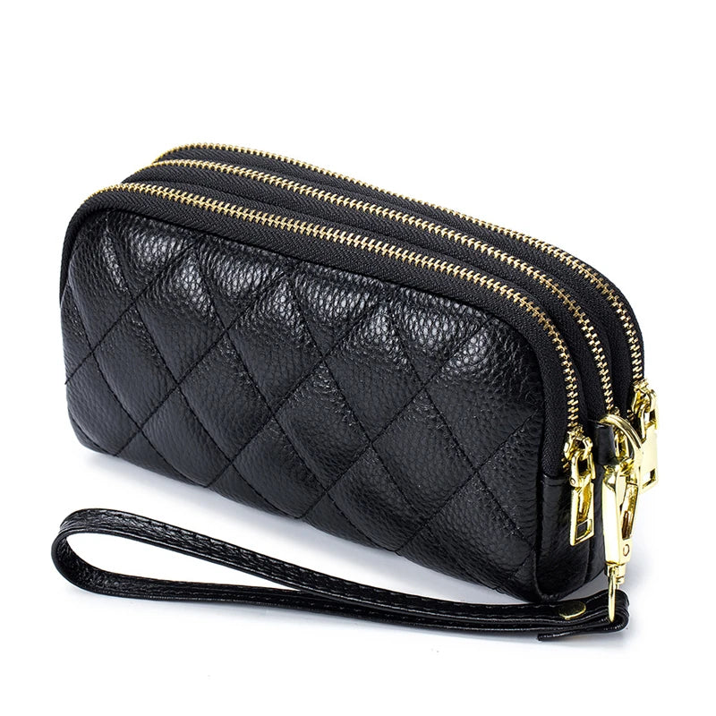 Women Long Wallet Leather 3-layer Zipper Purse Bag Large Capacity Wristlet
