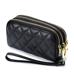 Women Long Wallet Leather 3-layer Zipper Purse Bag Large Capacity Wristlet