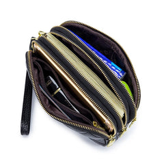 Women Long Wallet Leather 3-layer Zipper Purse Bag Large Capacity Wristlet