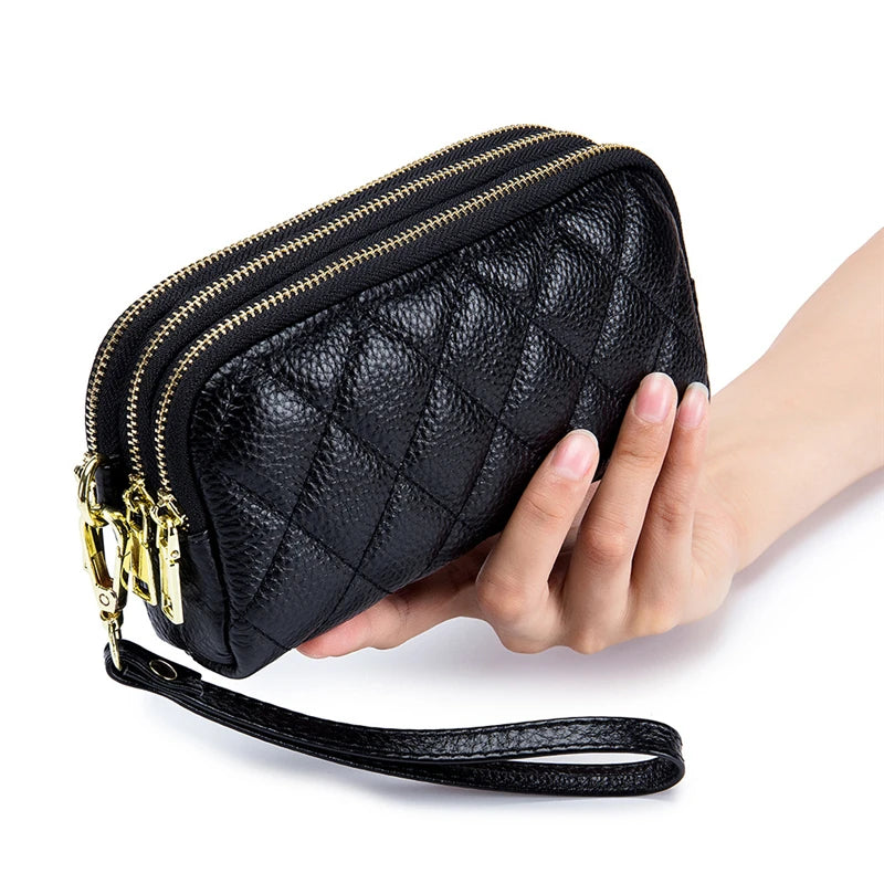 Women Long Wallet Leather 3-layer Zipper Purse Large Capacity Clutch Phone Bag
