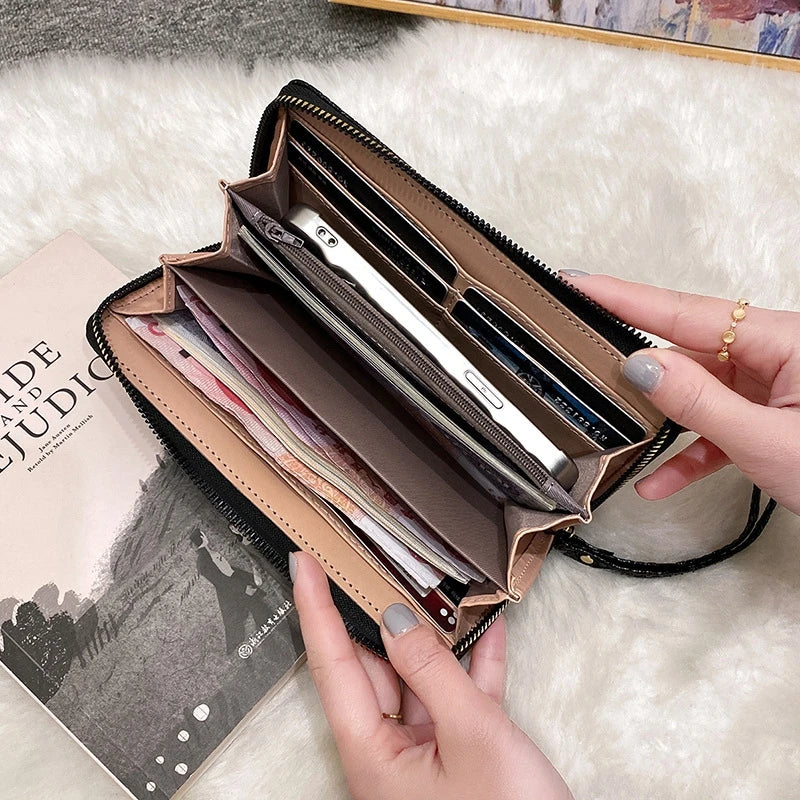 Women Long Wallet Wrist Strap Large Capacity Wallet Clutch