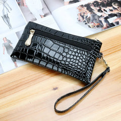 Women Long Leather Double Zipper Wallet Clutch Bag Red Purse Crocodile Purses