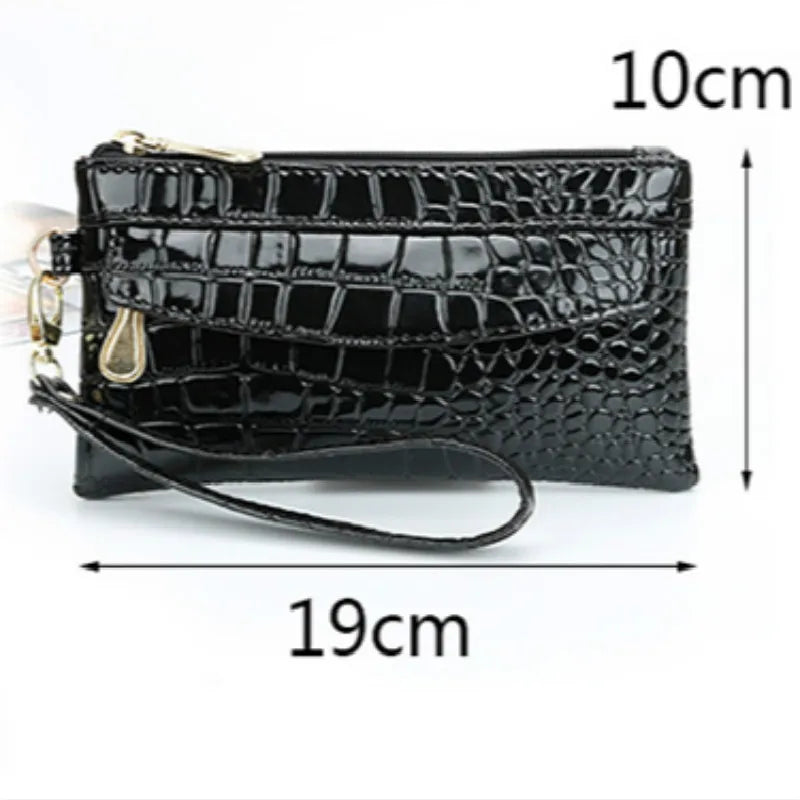 Women Long Leather Double Zipper Wallet Clutch Bag Red Purse Crocodile Purses