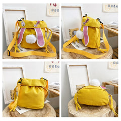 Cute Rabbit Ear Canvas Bag Japanese Style Bucket Bag for Girls