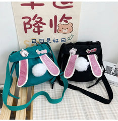 Cute Rabbit Ear Canvas Bag Japanese Style Bucket Bag for Girls
