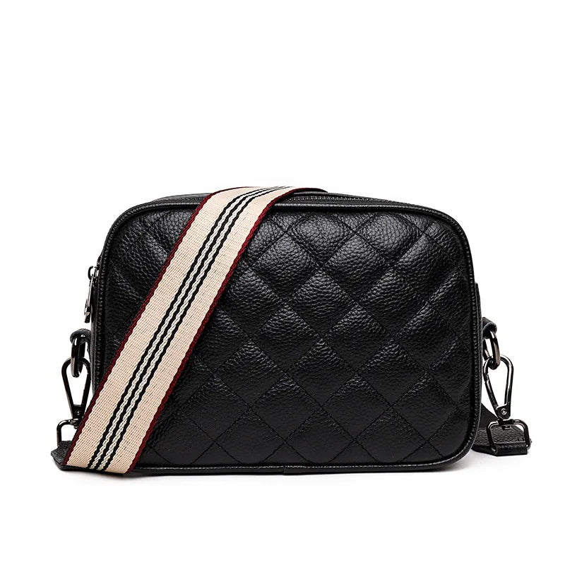 Woven Shoulder Bag with Wide Strap in Lozenge Leather