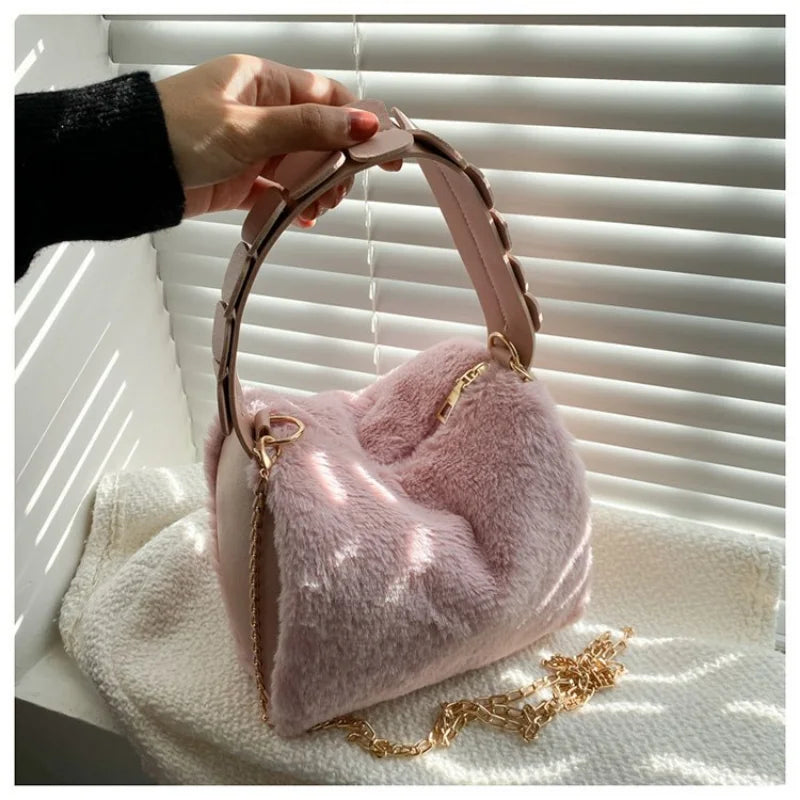 Winter Women's Faux Fur Shoulder Bag Soft Plush Handbag