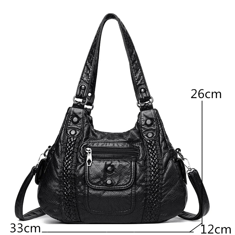 Vintage Soft Leather Women Handbag Satchel Motorcycle Tote Messenger Bag